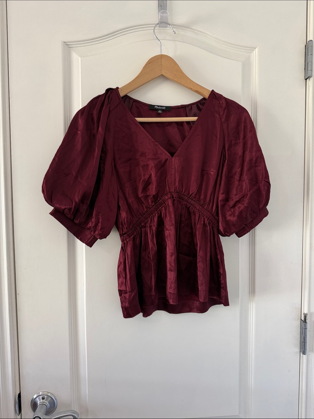 Madewell Burgundy Puff Sleeve V-Neck Blouse